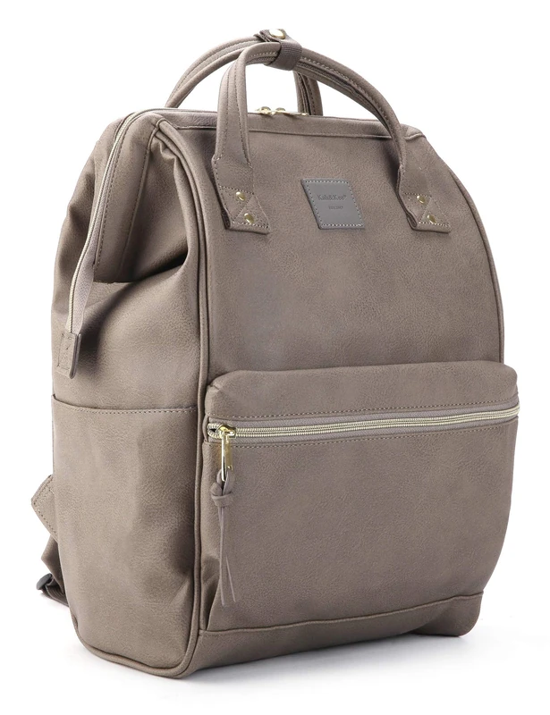 Kah&Kee Leather Laptop Backpack for Women, 14-15 Inch Professional Work Bag, Water-Resistant Vegan Leather Doctor Bag Backpack for Teacher, Nurse & Travel, Fits MacBook Pro 15 (Gray,Medium)
