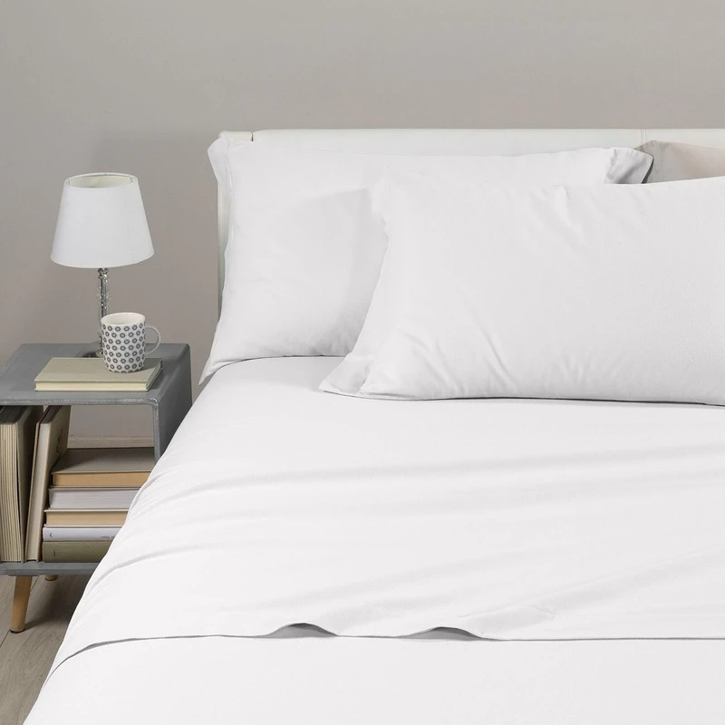 Caleffi Plain Flannelette Bedding Set, Flannel, White, Double, 19260 Caleffi