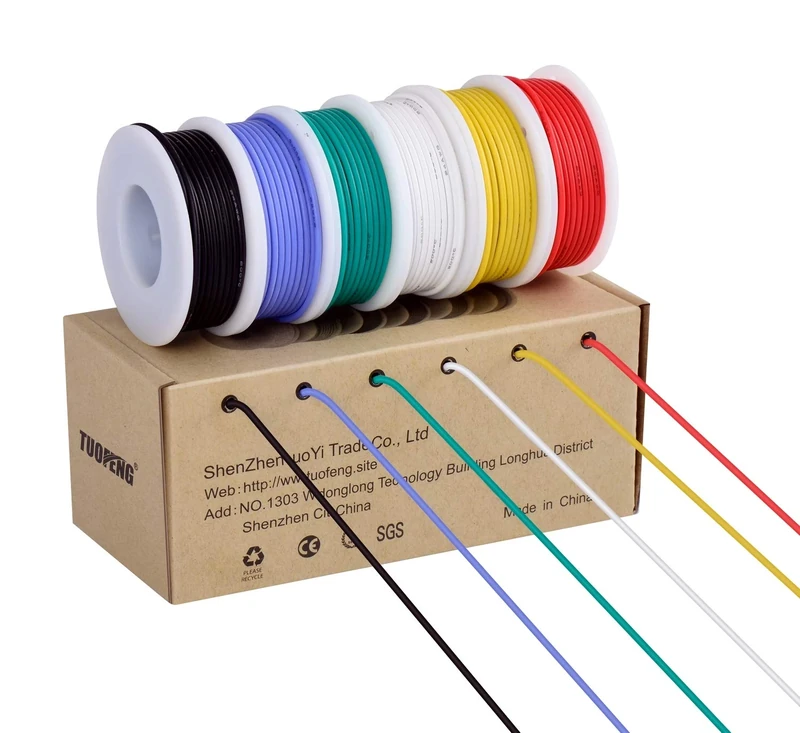 TUOFENG 18AWG Electrical Wire, Hook up Wire Kit 0.82mm² Flexible Silicone Wires (6 Different Colored 4 Meter spools) 600V Stranded Wires for Automotive Wiring
