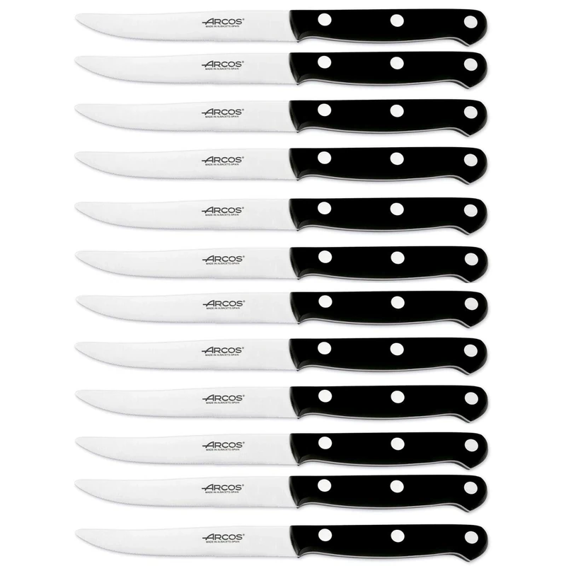 Arcos Table Knives - Box 12 Pieces Steak Knife Table Knife - Blade Nitrum Stainless Steel 120 mm (4.72 Inch) - Handle Polyoxymethylene (POM) Black Colour (12 Piece)
