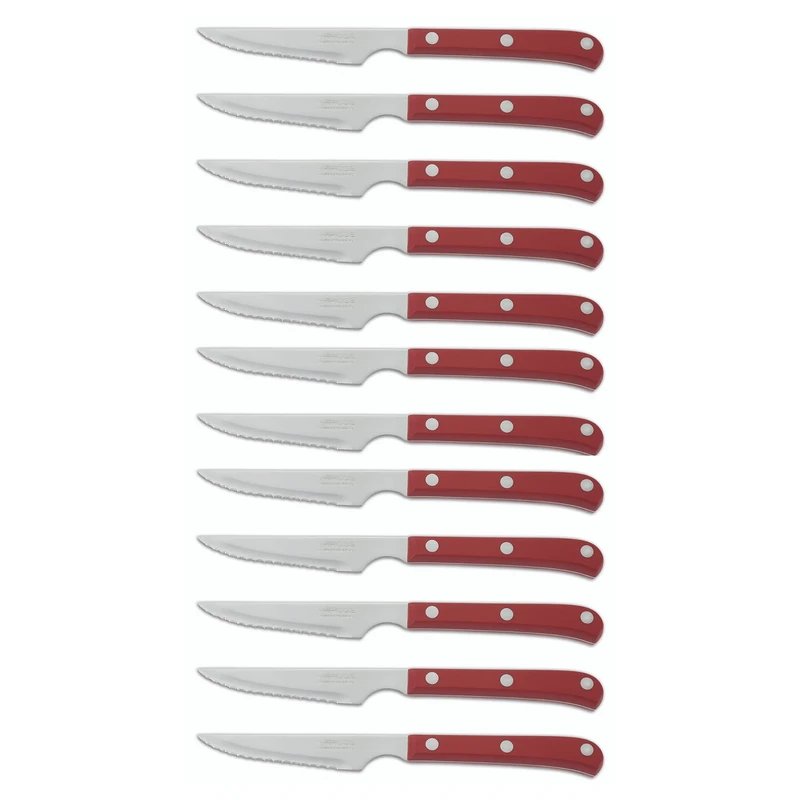 Arcos Table Knives - Box 12 Pieces Steak Knife Table Knife - Blade Nitrum Stainless Steel 115 mm (4.53 Inch) - Handle Polyoxymethylene (POM) Red Colour (12 Piece)