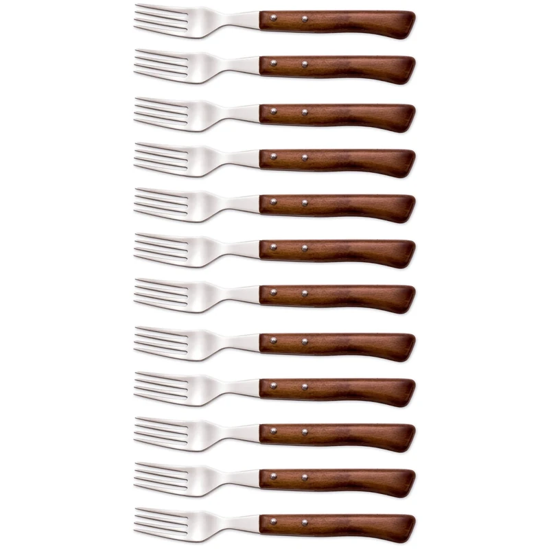 Arcos Table Knives - Box 12 Pieces Steak Fork - Stainless Steel 18/10 and 200 mm (7.87 Inch) - Handle Pack Wood Brown Colour (12 Piece)
