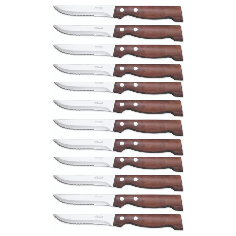Arcos Table Knives - Box 12 Pieces Steak Knife Table Knife - Blade Nitrum Stainless Steel 110 mm (4.33 Inch) - Handle Pack-Wood Brown Colour (12 Piece)