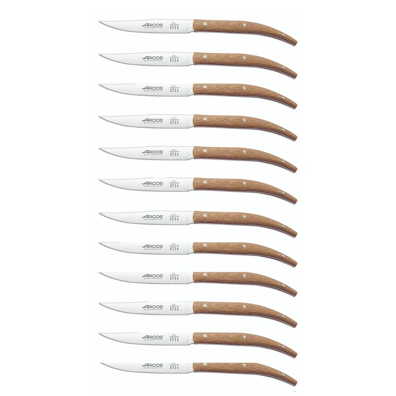 Arcos Table Knives - Box 12 Pieces Steak Knife Table Knife - Blade Nitrum Stainless Steel 110 mm (4.33 Inch) - Handle MI Carta Brown Colour (12 Piece)