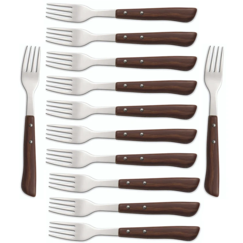 Arcos Table Knives - Box 12 Pieces Steak Fork Table Fork - Stainless Steel 18/10 and 200 mm (7.87 Inch) - Handle Polypropylene Brown Colour (12 Piece)
