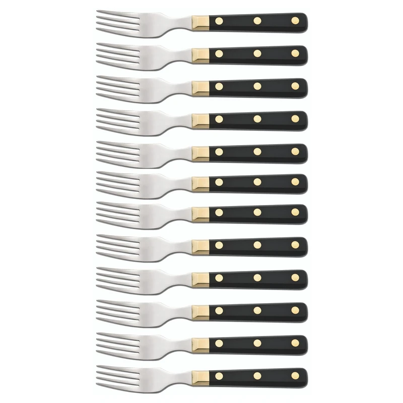 Arcos Table Knives - Box 12 Pieces Steak Fork - Stainless Steel 18/10 and 195 mm (7.68 Inch) - Handle Polyoxymethylene (POM) Black and Gold Colour (12 Piece)