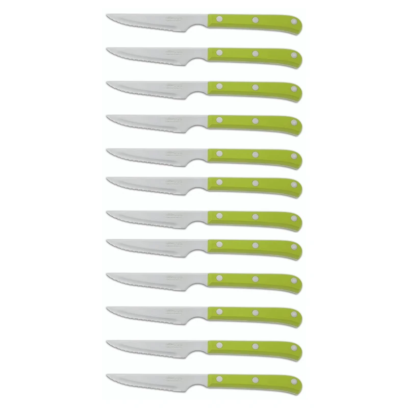 Arcos Table Knives - Box 12 Pieces Steak Knife Table Knife - Blade Nitrum Stainless Steel 115 mm (4.53 Inch) - Handle Polyoxymethylene (POM) Green Colour (12 Piece)