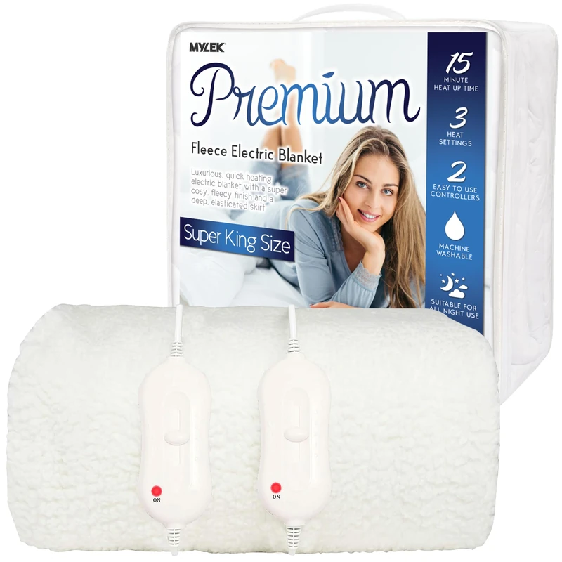 MYLEK Electric Blanket Superking Size Fleece, Size 203 x 182 x 40cm, Dual Control, Machine Washable, Fully Fitted Heated Mattress Cover Bed Underblanket, Overheat Protection (Super King) - Image 1