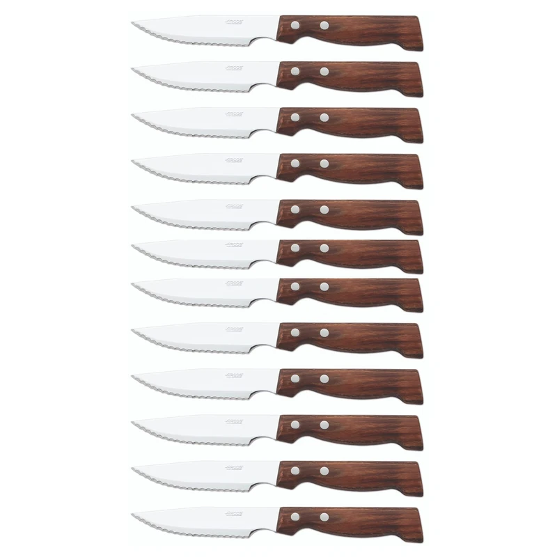 Arcos Table Knives - Box 12 Pieces Steak Knife Table Knife - Blade Nitrum Stainless Steel 120 mm (4.72 Inch) - Handle Pack-Wood Brown Colour (12 Piece)