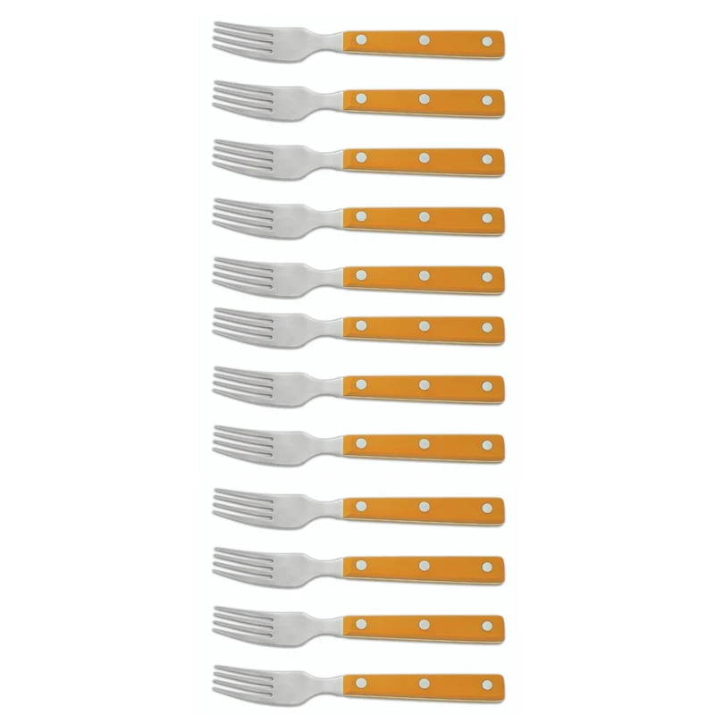 Arcos Table Knives - Box 12 Pieces Steak Fork - Stainless Steel 18/10 and 195 mm (7.68 Inch) - Handle Polyoxymethylene (POM) Mustard Colour (12 Piece)