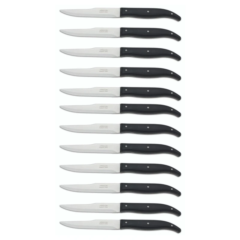 Arcos Table Knives - Box 12 Pieces Steak Knife Table Knife - Blade Nitrum Stainless Steel 110 mm (4.33 Inch) - Handle Nylon Black Colour (12 Piece)