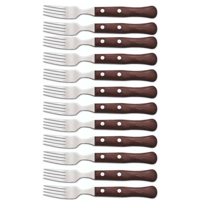 Arcos Table Knives - Box 12 Pieces Steak Fork - Stainless Steel 18/10 and 225 mm (8.86 Inch) - Handle Pack Wood Brown Colour (12 Piece)