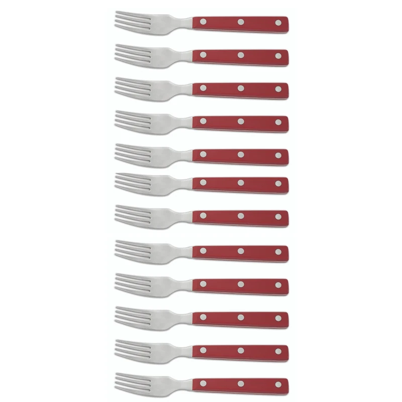 Arcos Table Knives - Box 12 Pieces Steak Fork - Stainless Steel 18/10 and 195 mm (7.68 Inch) - Handle Polyoxymethylene (POM) Red Colour (12 Piece)