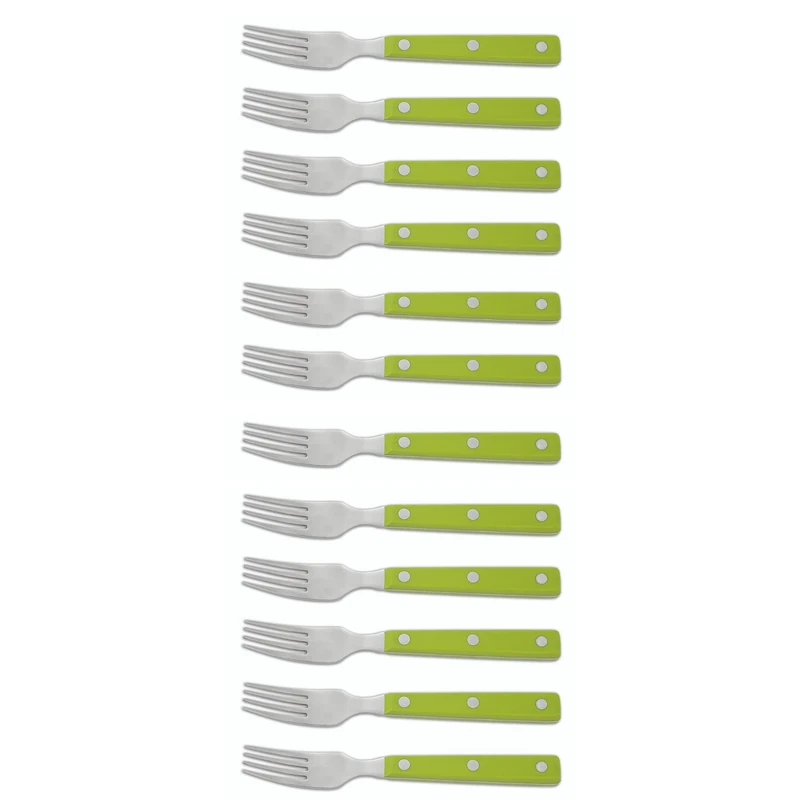 Arcos Table Knives - Box 12 Pieces Steak Fork - Stainless Steel 18/10 and 195 mm (7.68 Inch) - Handle Polyoxymethylene (POM) Green Colour (12 Piece)