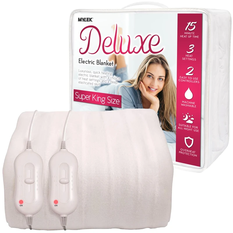 MYLEK Electric Blanket Superking Bed Fitted Heated Mattress Cover Dual Control with Elasticated Skirt, Size 203 x 182cm x 40cm, Overheat Protection, Fast Heat Up, Machine Washable (Super King) - Image 1