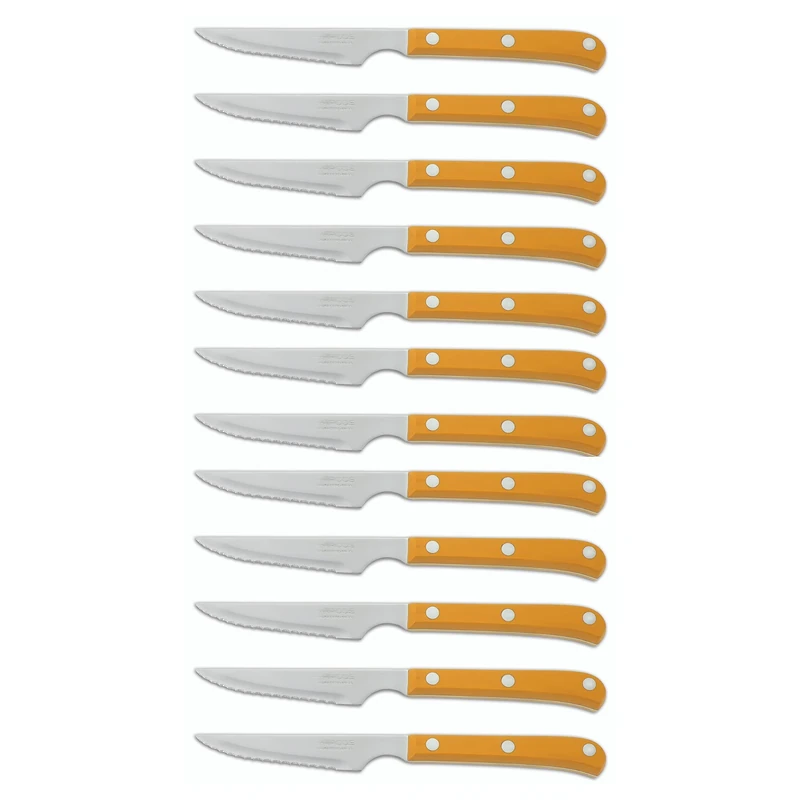 Arcos Table Knives - Box 12 Pieces Steak Knife Table Knife - Blade Nitrum Stainless Steel 115 mm (4.53 Inch) - Handle Polyoxymethylene (POM) Mustard Colour (12 Piece)