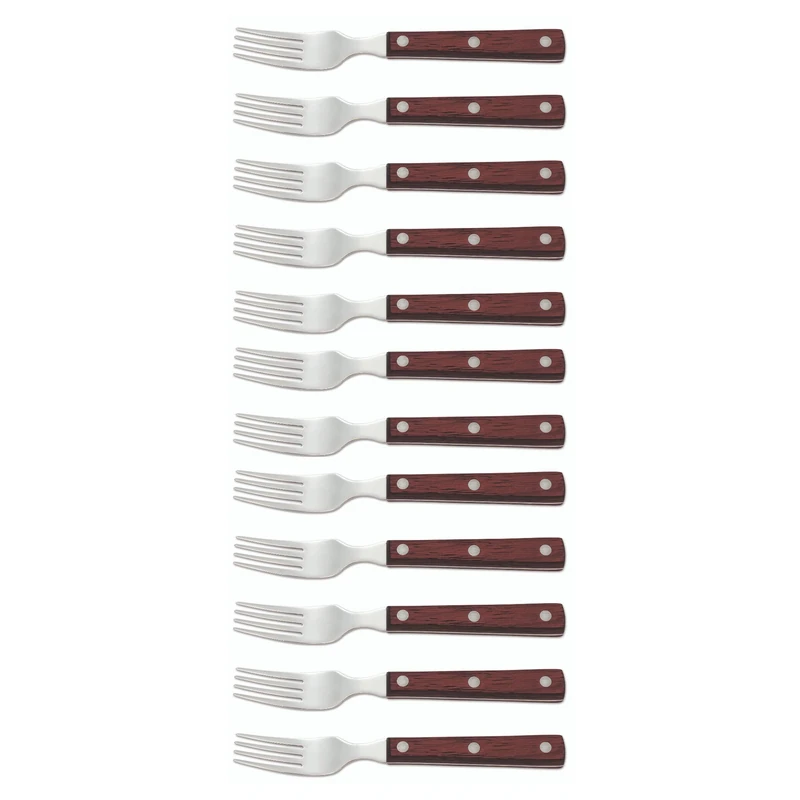 Arcos Table Knives - Box 12 Pieces Steak Fork - Stainless Steel 18/10 and 195 mm (7.68 Inch) - Handle Pack Wood Brown Colour (12 Piece)
