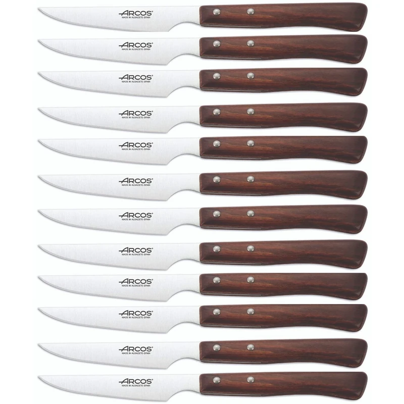 Arcos Table Knives - Box 12 Pieces Steak Knife Table Knife - Blade Nitrum Stainless Steel 110 mm (4.33 Inch) - Handle Pack-Wood Brown Colour (12 Piece)