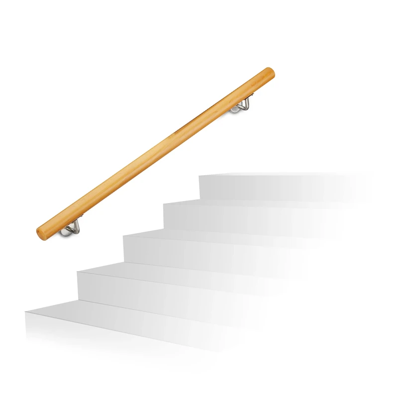 Relaxdays Wooden Handrail, Beech, 1000 mm/100 cm/1 m, Wall-Mount, With Plugs, Rustic 42 mm Diameter, Natural Banister