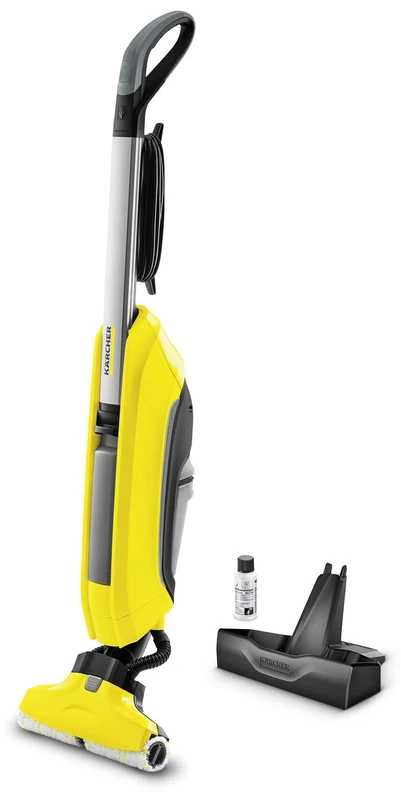 Kärcher FC 5 hard floor cleaner - electric floor cleaner for 60 sqm - effortless cleaning in one go including pair of universal rollers and 30 ml RM 536 cleaning agent, 1 piece (pack of 1), yellow