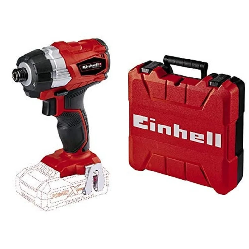Einhell TE-CI 18 Li BL Solo Power X-Change Cordless Brushless Impact Driver, 18 V, Red with Einhell 4530045 E-Box S35/33 Storing Tools and Accessories
