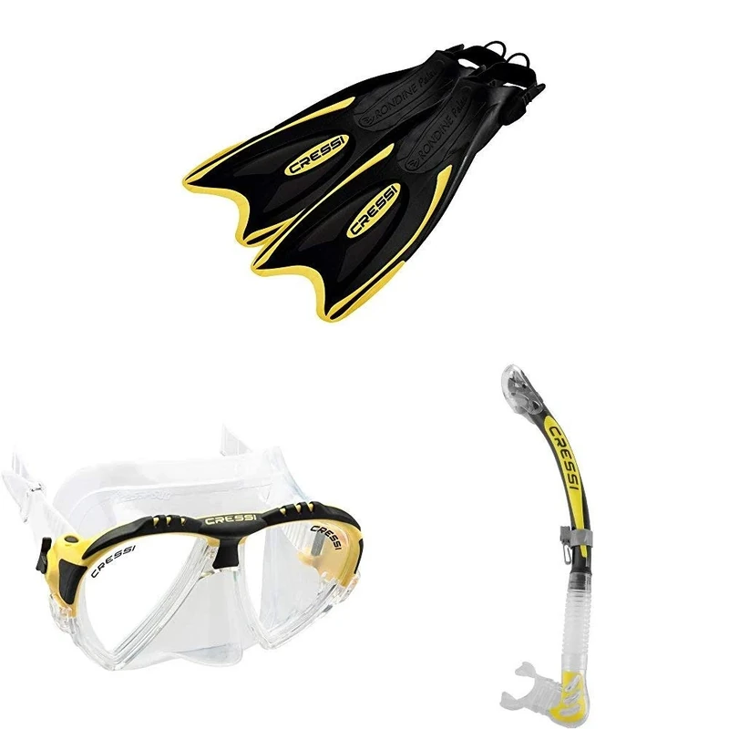 Cressi Palau Light Weight Travel Snorkeling Swim Fins with Premium Diving Snorkeling Mask and Alpha Ultra Dry Snorkel, Large/X-Large (9.5/12.5)