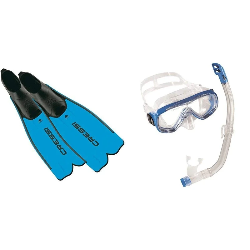 Cressi Kids Rondinella Fins, Blue, 1/2 with Ondina Junior Snorkeling Mask for Kids