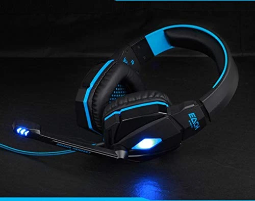 Shot Case Universal Gaming Headset with Microphone and Remote Control for PC Medion LED Sound Control USB Jack (BLEU)