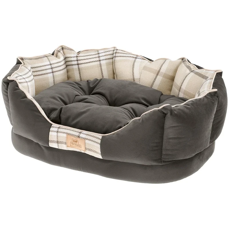 Ferplast Padded cat and dog bedding CHARLES 60 with removable Cushion, soft velvet, washable, 56 x 42 x 20 cm