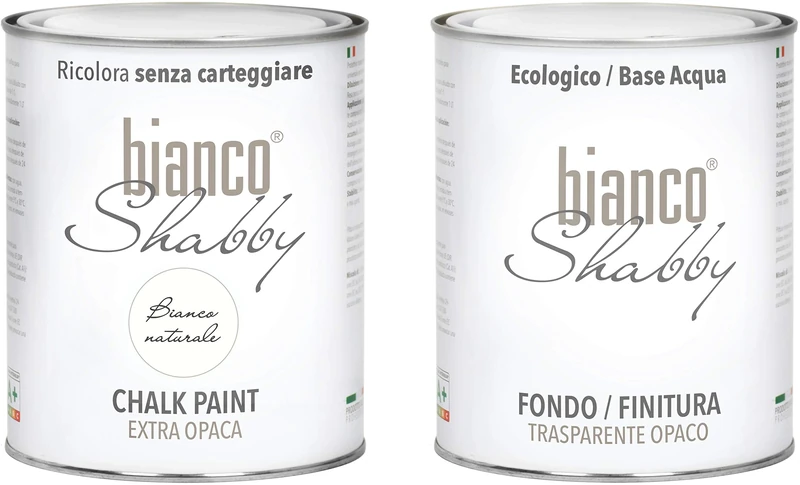 CHALK PAINT & FINISH – Bianco Naturale Extra Matte Shabby Chic Paint (1 Liter) + Matte Transparent Finish (1 Liter)