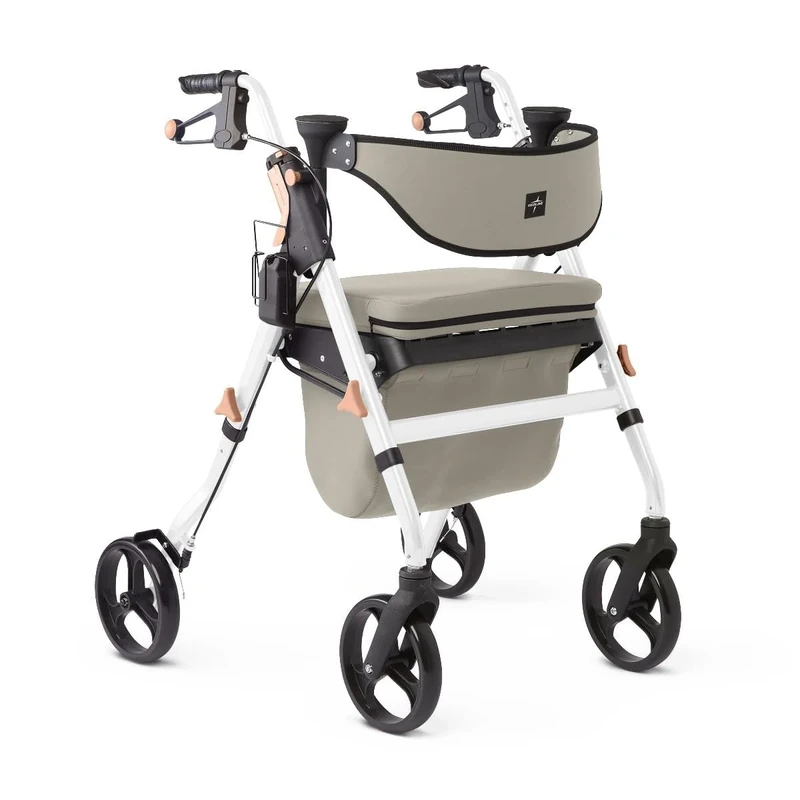 Medline Empower Rollator Walker with Seat and 8" Wheels, White Frame