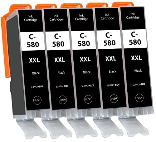 Supply Guy 5 ink cartridges XXL compatible with Canon PGI-580 PGBK Black Pixma TR7500 TR7550 TR8500 TR8550 TS6100 TS6150 TS6151 TS6300 TS6350 TS8100 TS8150 TS8151 TS8152 TS8350 TS9100 TS9150