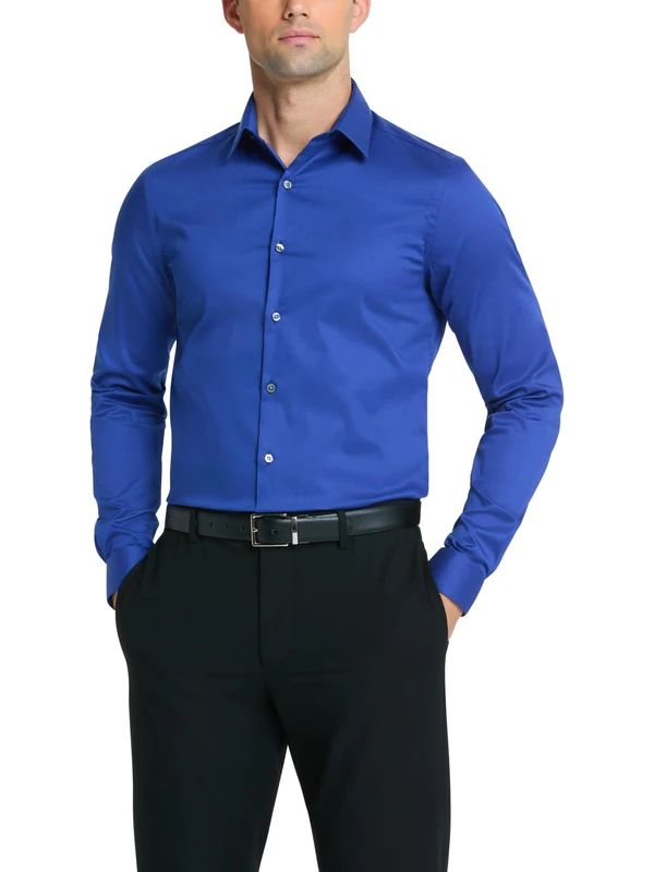 Van Heusen Men's Flex Collar Slim Fit Stretch Dress Shirt, Royal Blue, 17" Neck 34"-35" Sleeve