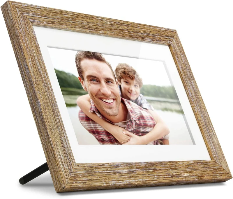 Aluratek 10” Distressed Wood Digital Photo Frame with Auto Slideshow, 1024 x 600 (ADPFD10F), 10" Wood Border, 10 Inch, Non-WiFi