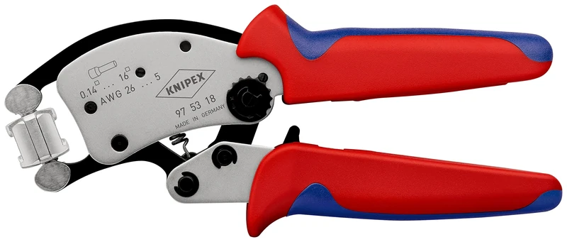 KNIPEX Twistor16 Self-Adjusting Crimping Pliers for Wire Ferrules with Rotatable Die Head in Blister Chrome-Plated with Multi-Component, 97 53 18 SB