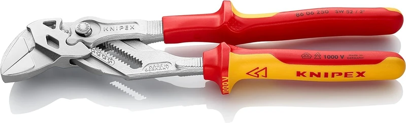 KNIPEX Pliers Wrench Pliers and a Wrench in a Single Tool Self-Service Card Chrome-Plated Insulated with Multi-Component Grips, 86 06 250 SB