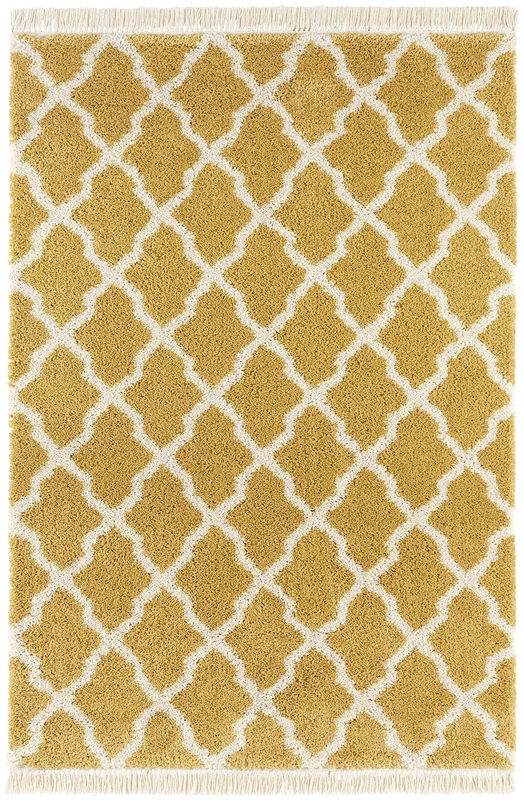 Rug Pearl Deep-Pile Living Room Rug Soft Fluffy Long Pile Shaggy Flokati Skandi Pattern with Fringes for Children's Room Bedroom Kitchen Hallway Gold Cream 80 x 150 cm - Image 1