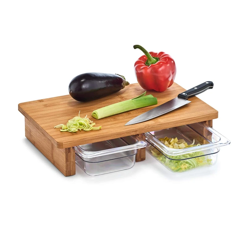 Zeller 25178 Chopping Board with 2 Crumb Trays Bamboo/Plastic Approx. 40.5 x 26.5 x 8.5 cm