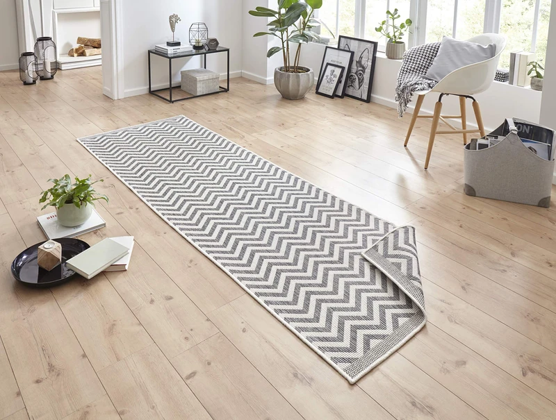 Hanse Home Bougari Palma Outdoor Rug Flat Weave Reversible Rug 80 x 250 cm, 100% Polypropylene, Durable and Easy to Clean, UV and Moisture Resistant, Suitable for Underfloor Heating Grey/Cream