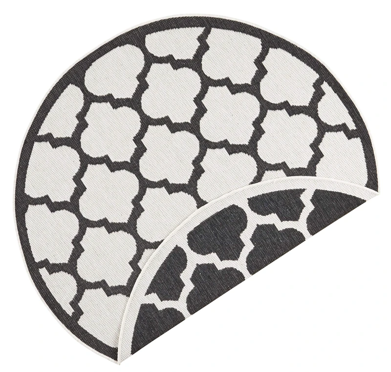 NORTHRUGS Indoor and Outdoor Rug Palermo Round Diameter 140 cm Weatherproof Modern Graphic Design Runner for Balcony Patio Garden Conservatory Living Room Waterproof in Black Cream