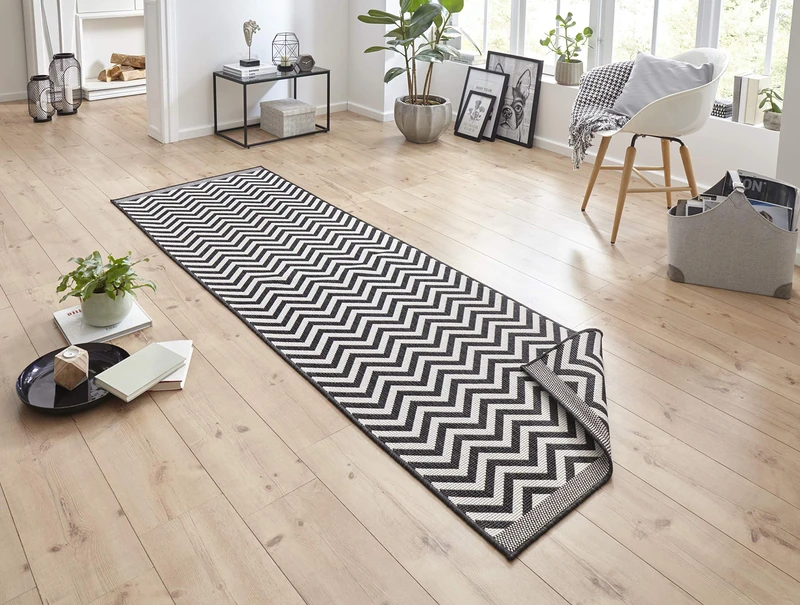 Hanse Home Bougari Palma Outdoor Rug Flat Weave Reversible Rug (80 x 250 cm, 100% Polypropylene, Durable and Easy to Clean, UV and Moisture Resistant, Suitable for Underfloor Heating), Black Cream