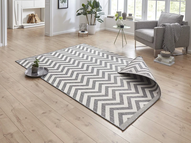 bougari Palma Outdoor Rug Flat Weave Reversible Rug 160 x 230 cm, 100% Polypropylene, Durable and Easy to Clean, UV and Moisture Resistant, Suitable for Underfloor Heating Grey/Cream