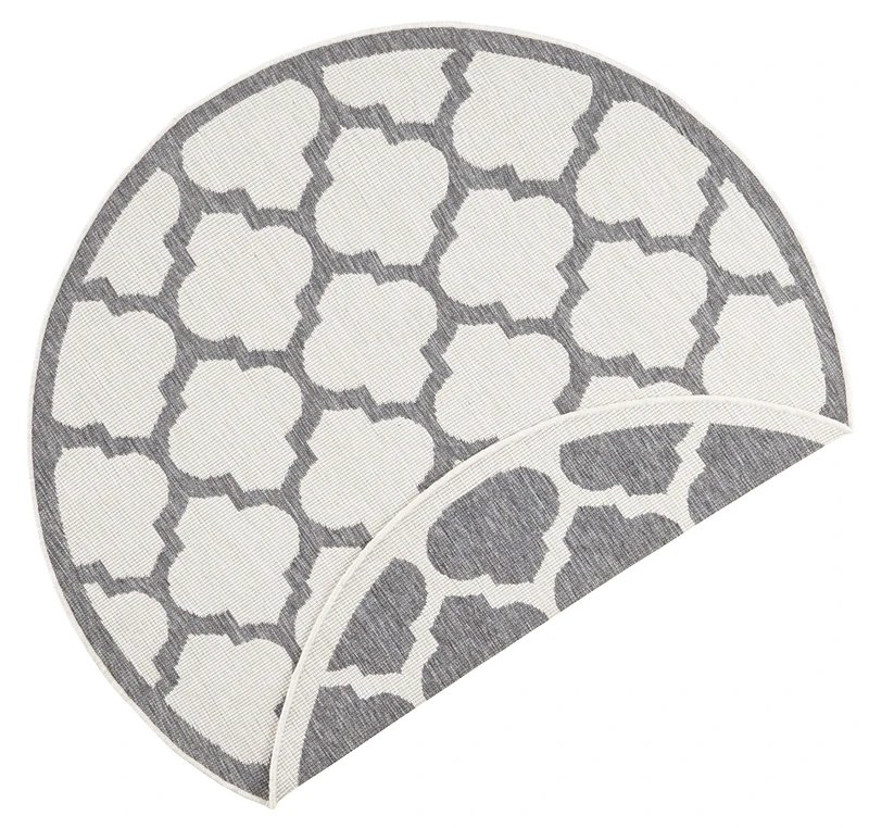 NORTHRUGS Palermo Indoor and Outdoor Rug Round Diameter 140 cm – Reversible Rug Weatherproof Modern Graphic Design Runner for Balcony Patio Garden Conservatory Living Room Rug Waterproof in Grey Cream