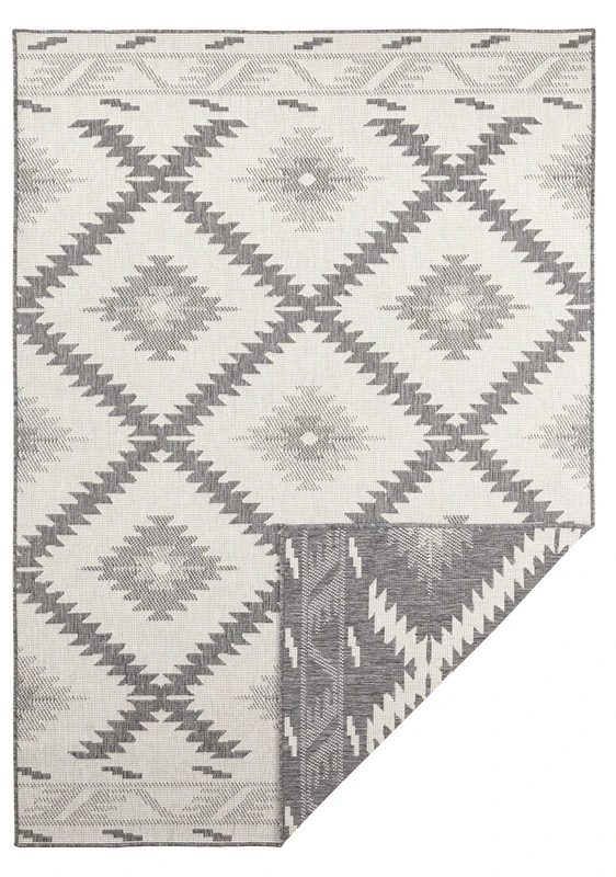 Hanse Home NORTHRUGS Malibu Indoor and Outdoor Rug Reversible Rug Weatherproof Modern Geometric Pattern Runner for Balcony Patio Garden Conservatory Living Room Waterproof in Grey Cream