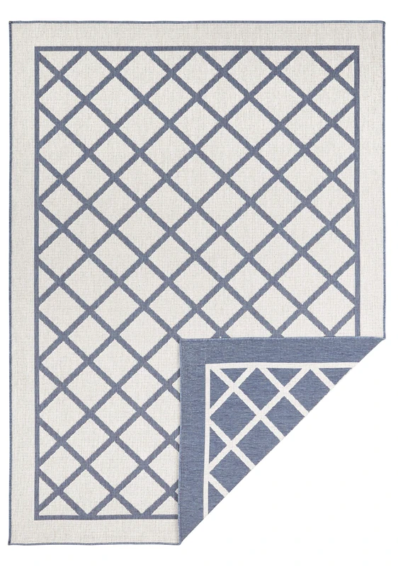 NORTHRUGS Indoor and Outdoor Rug Sydney 80 x 250 cm Reversible Rug Weatherproof Modern Geometric Pattern Runner for Balcony Patio Garden Conservatory Living Room Waterproof in Blue Cream