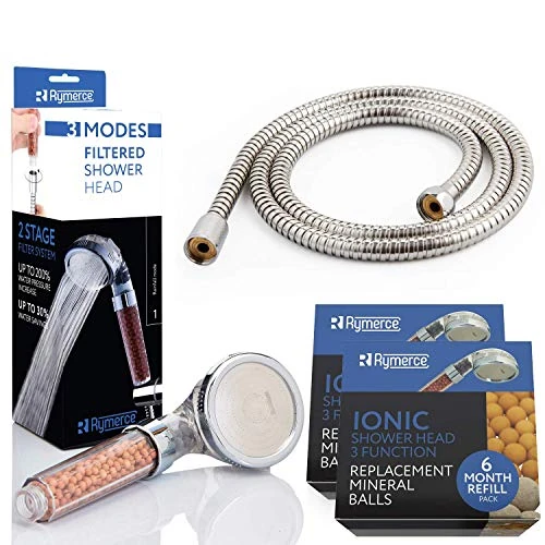 3 Function Ionic Shower Head with 12 Month Refill & Chrome Shower Hose 1.5m