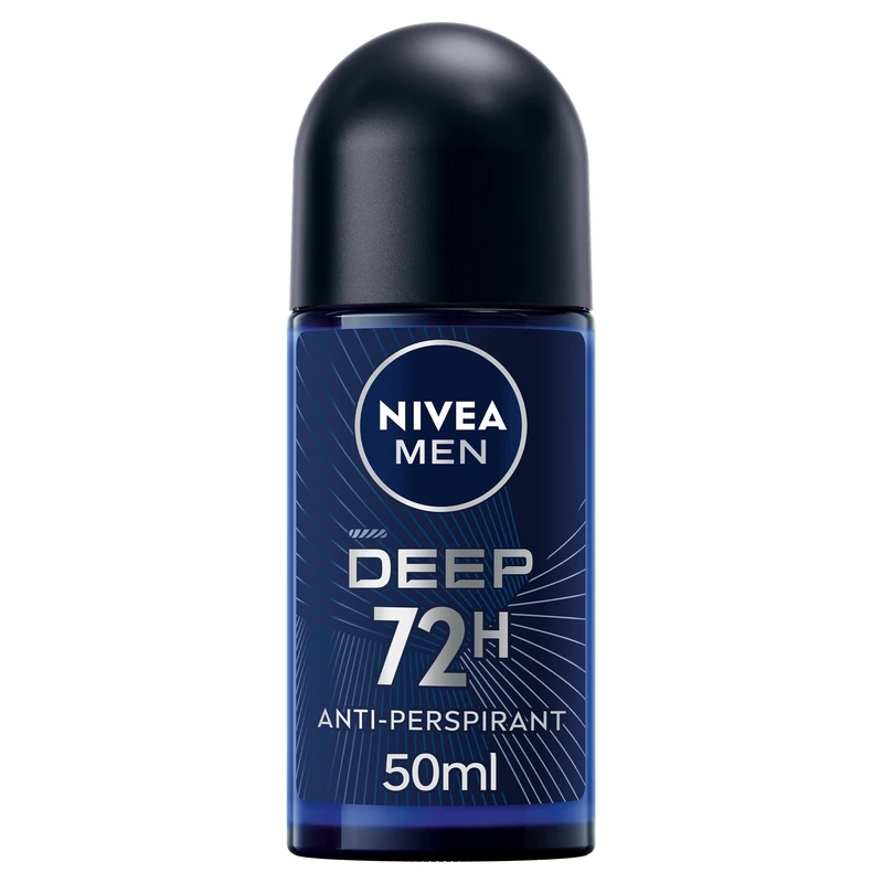 NIVEA Men Deep Black Carbon Roll On (50ml), Roll On Deodorant with 72H of Protection Against Stains and Odours, Strong Anti-Perspirant Developed with MAXXTECH Formula