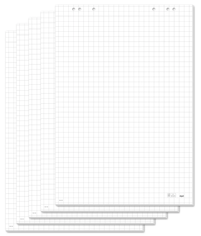 SIGEL MU165 FliPiecehart Pads, with perforations, squaRed, 68 x 98 cm, White, 5 pads x 20 sheets
