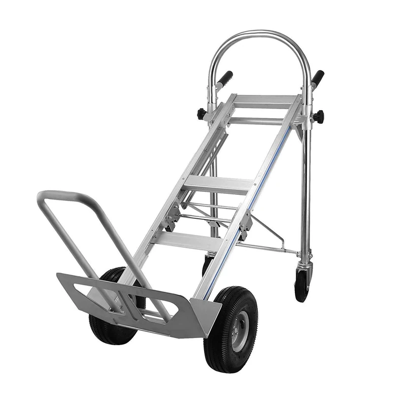 Hopopular 3 in 1 Aluminum Hand Truck 770Lbs/350Kg Capacity Folding Aluminum Alloy Cart Dolly Utility Cart Trolley Heavy Duty with 2 or 4 Flat Free Wheels (3 in 1)