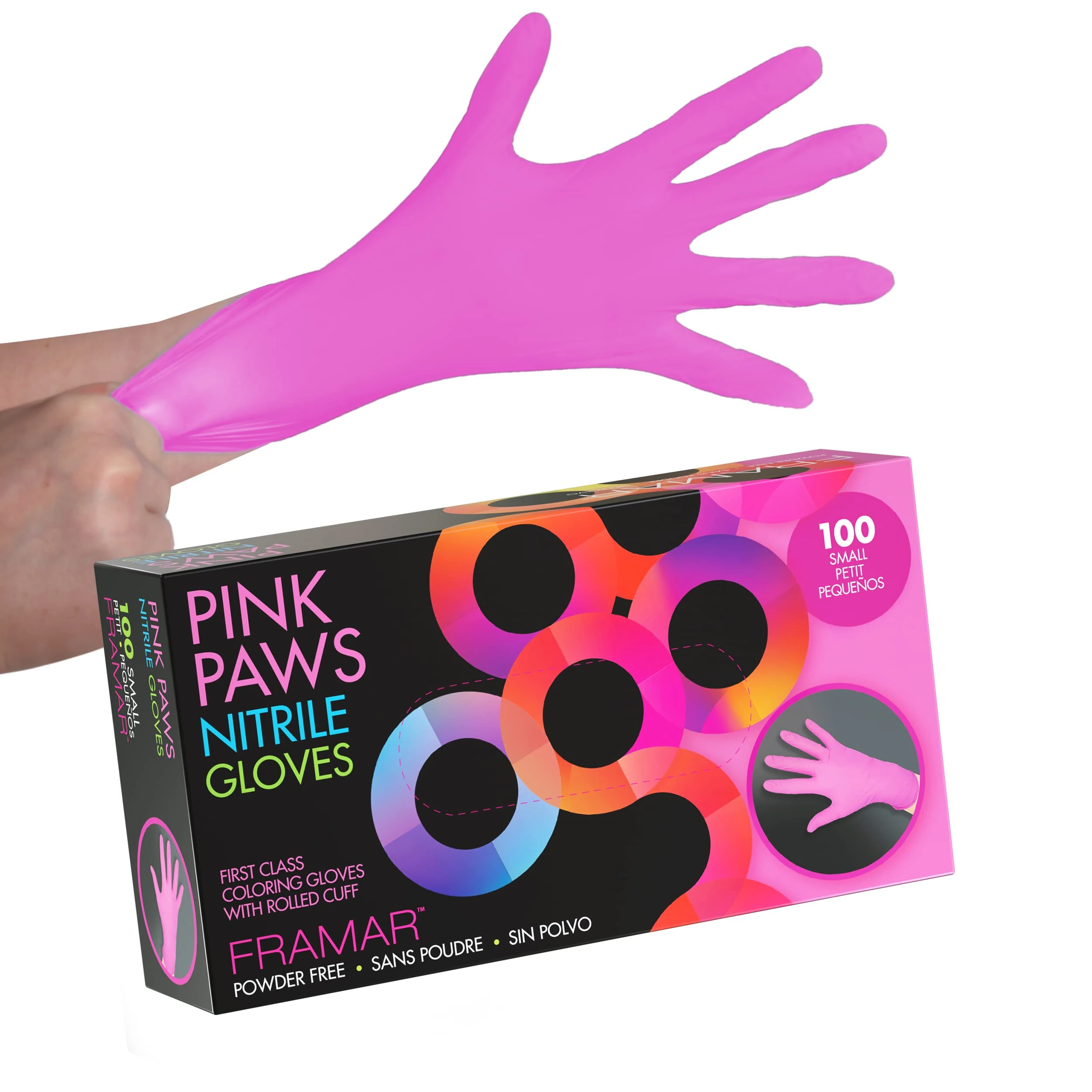 FRAMAR Pink Nitrile Gloves Small – Disposable Gloves Small, Non Latex Gloves Small, Latex Free Gloves Small, Gloves Disposable Small, Pink Gloves Disposable, Rubber Gloves Small, Hair Dye Gloves – 100